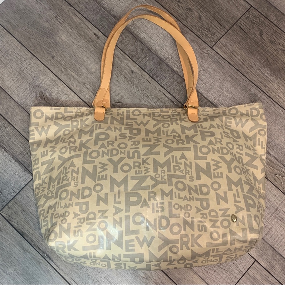 b-tL Extra Large Coated Canvas Tote Bag w/ Leather Straps